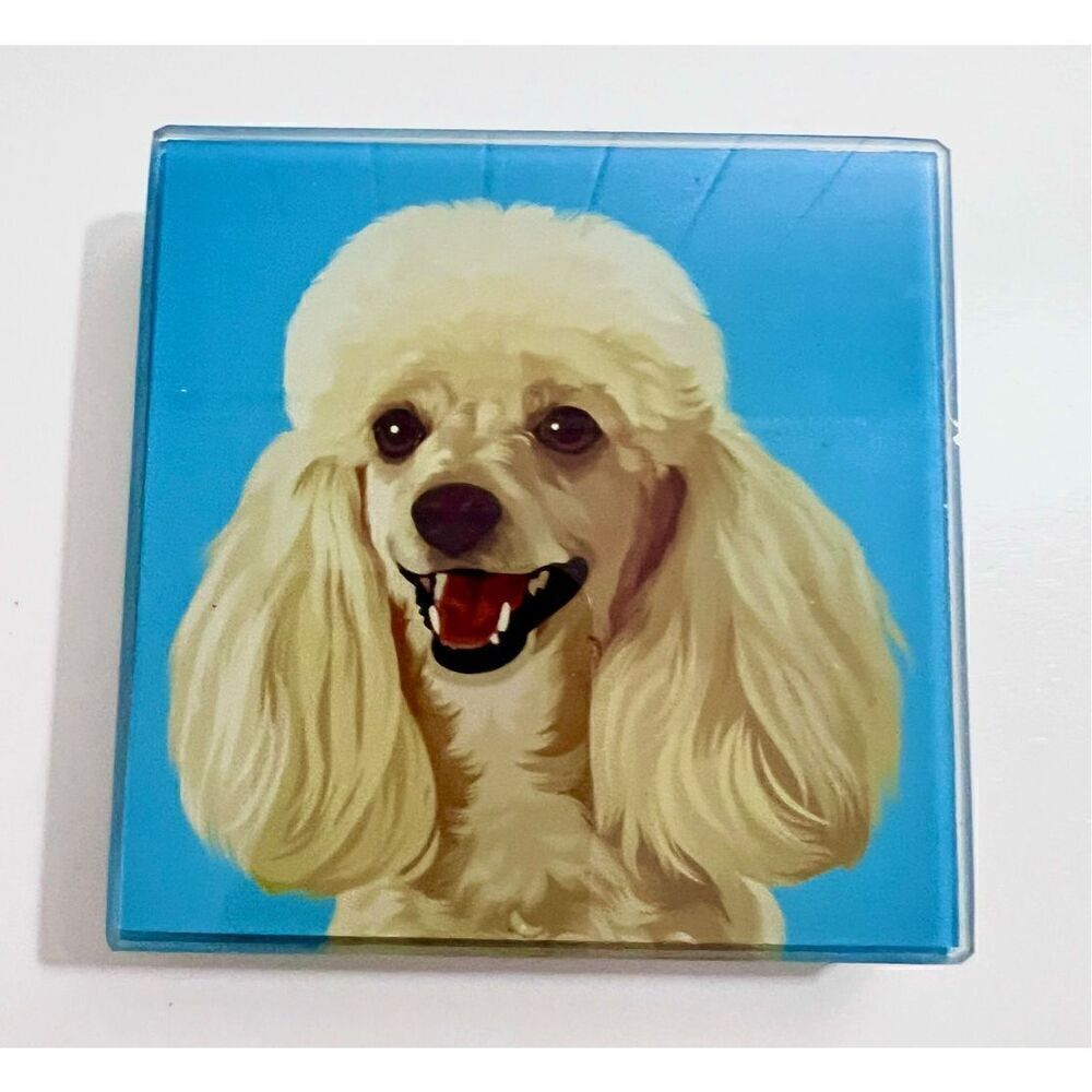 SET OF 4 POODLE COASTERS Glass Printed 4” Square